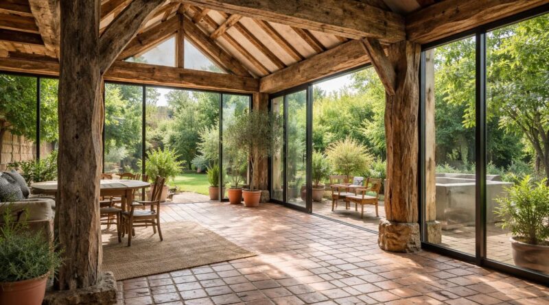 découvrez comment réutiliser des matériaux de récupération, tels que des poutres anciennes et des tomettes, pour créer une extension écologique et authentique à votre habitation.