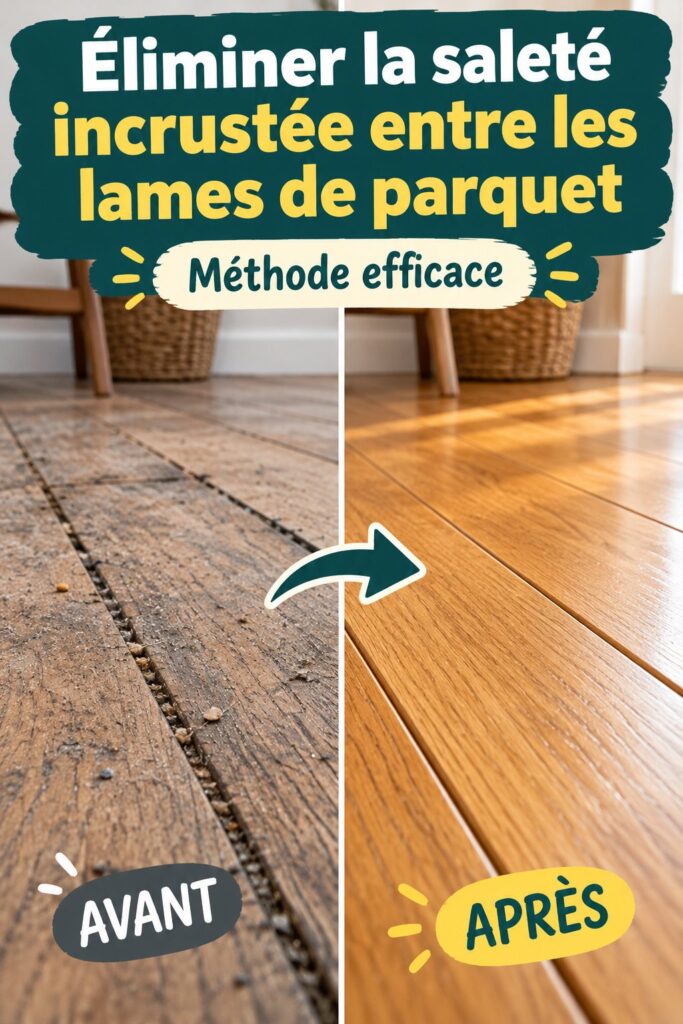 Personne nettoyant des joints de parquet en profondeur avec une brosse